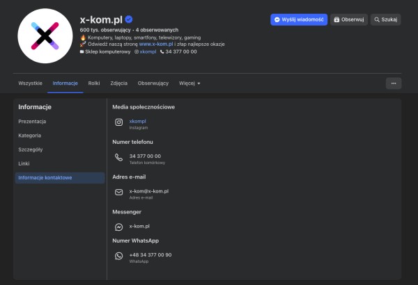 Dane NAP na profilu społecznościowym. Źródło: Facebook.com