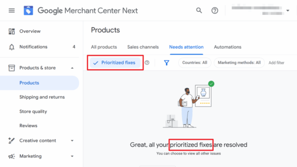Panel diagnostyczny Google Merchant Center Next z funkcją priorytetyzacji problemów produktowych. Źródło: PPC News Feed