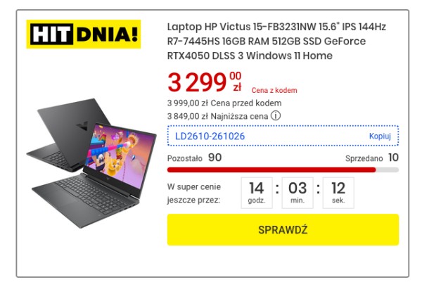 Przykład merchandisingu korzystającego z techniki FOMO. Źródło: Mediaexpert.pl
