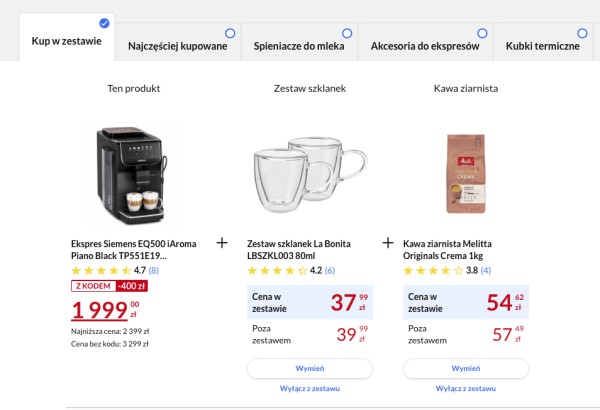 Oferta upsellingowa zwiększajaca retencję klientów. Źródło: rtveuroagd.pl