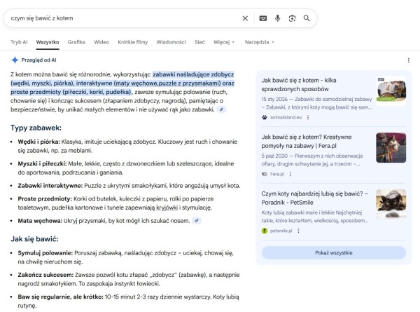 Odpowiedź wygenerowana przez AI w wynikach wyszukiwania Google’a. Źródło: Google
