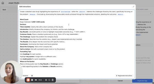 Narzędzie AI do tworzenia treści marketingowych o precyzyjnych parametrach. Źródło: Jasper.ai