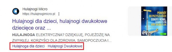 Menu okruszkowe sklepu internetowego widoczne w wynikach wyszukiwania.