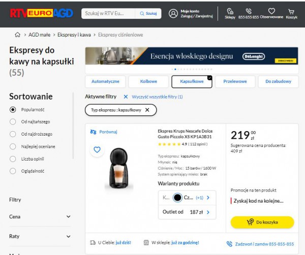 Breadcrumbs, wyróżnione filtry i opcje sortowania upraszczają poruszanie się w sklepie internetowym.