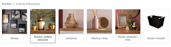 SEO breadcrumbs w sklepie internetowym mogą przybrać formę atrakcyjnych kafelków.