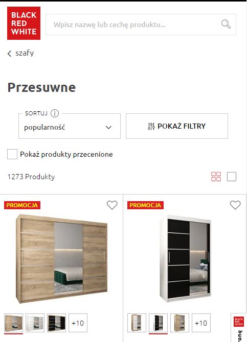 Skrócone menu okruszkowe w widoku mobilnym sklepu internetowego prowadzi wyłącznie do jednej nadrzędnej kategorii.