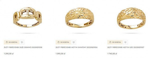 Unikatowe nazwy produktów w sklepie internetowym z biżuterią. 