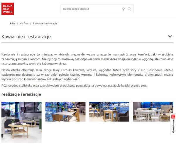 Black Red White nie prowadzi platformy B2B dla klientów biznesowych, którym jest oferowany ten sam asortyment, co klientom indywidualnym, natomiast firmy mogą podjąć współpracę w zakresie m.in. projektowania przestrzeni. Źródło: Black Red White