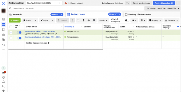 Widok główny managera.