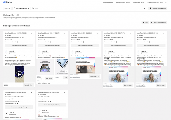 Przykłady reklam emitowanych z Facebook Ads.