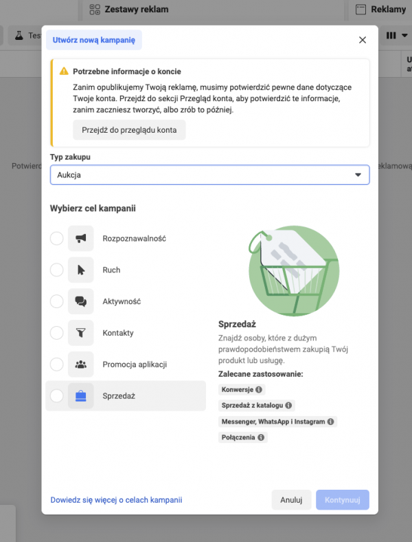 Wybór celu kampanii.