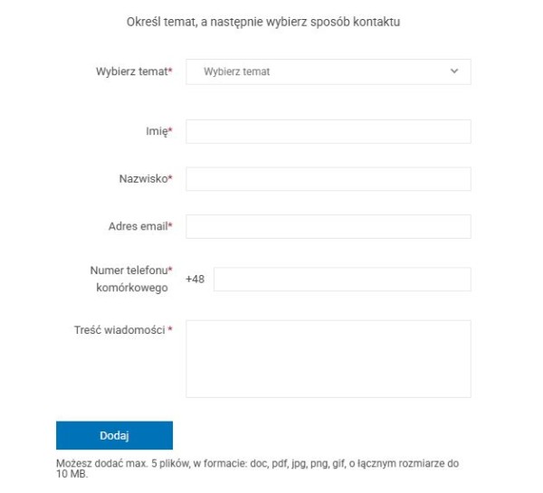 Minimalistyczny formularz kontaktowy w sklepie internetowym nie wymaga czasochłonnego wypełniania, ale obowiązkowe imię, nazwisko i numer telefonu może zniechęcić konsumentów do wysłania pytania. Źródło: Smyk