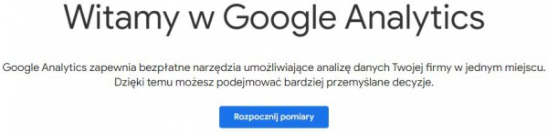 Ekran powitalny w usłudze Google Analytics.