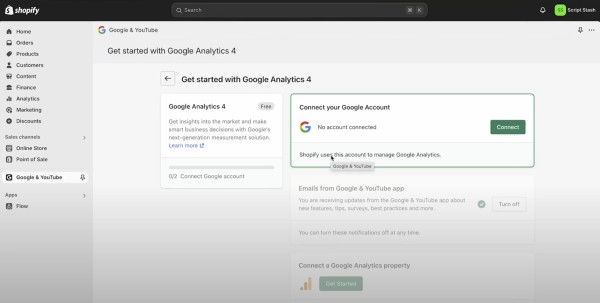 Aplikacja Google e-commerce w panelu sklepowym Shopify. Źródło: Shopify.com