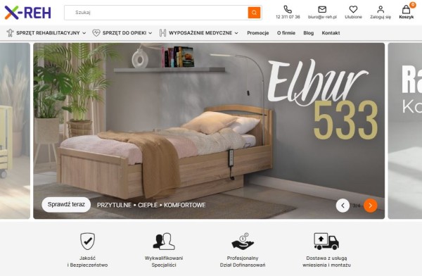 Makieta e-commerce może być zarówno nowoczesna, jak i przejrzysta, ułatwiając odczytanie informacji i poruszanie się po stronie konsumentom w każdym wieku. Źródło: x-reh.pl