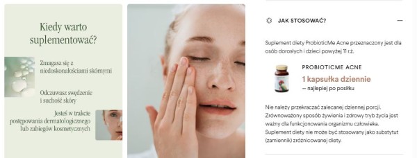 Opis suplementu diety podaje sytuacje, w których można stosować produkt, oraz podkreśla, że nie zastępuje diety. Źródło: Health Labs Care