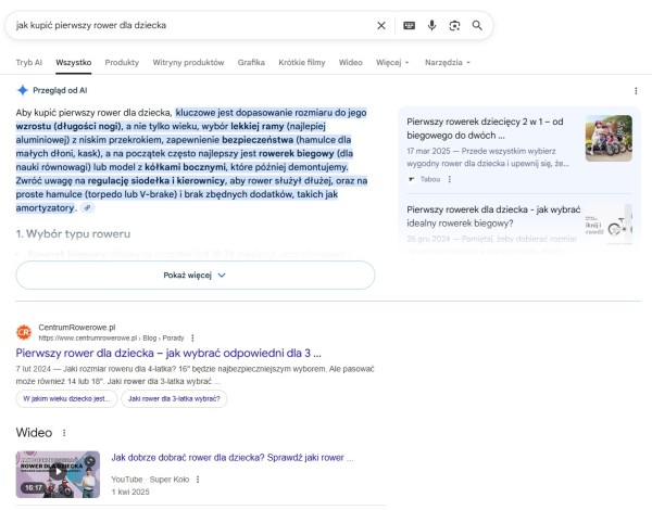 Co do zasady, frazy rozpoczynające się od „jak” mają intencję informacyjną. To oznacza, że sklep internetowy powinien przygotować poradniki w różnych formach. Źródło: Google