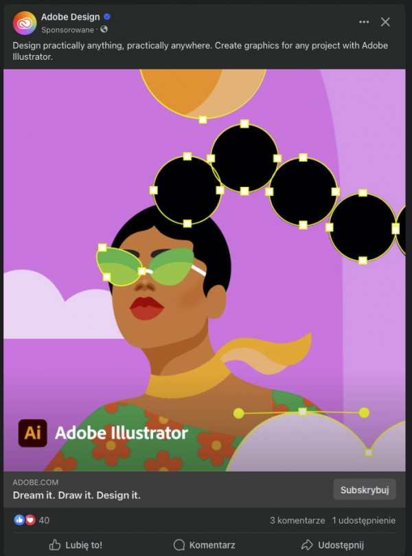 PPC marketing screen 5b Reklamy PPC na Facebooku mogą zawierać grafikę, tekst i aktywne przekierowanie.