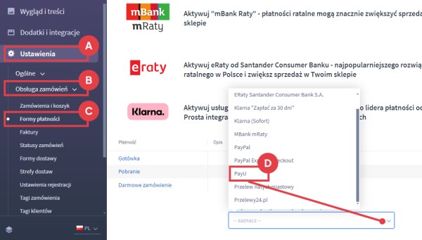 Wbudowane funkcje szybkiej integracji z płatnościami online. Źródło: Shoper.pl