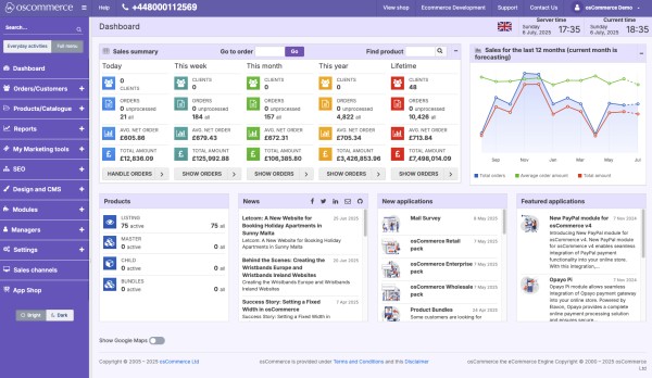 Panel administratora w osCommerce. Źródło: Oscommerce.com