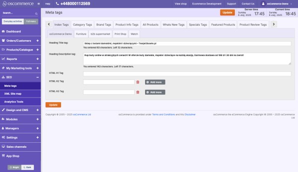 Konfiguracja meta-opisów w SEO osCommerce. Źródło: Oscommerce.com