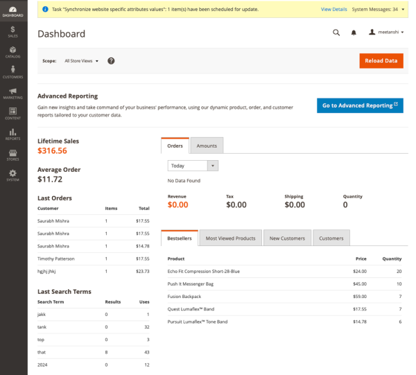 Panel administratora w Magento.