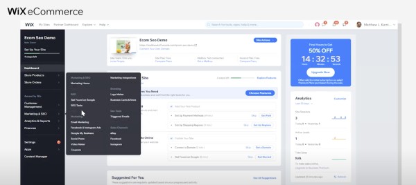 Narzędzia SEO WIX w panelu administracyjnym. Źródło: Wix.com