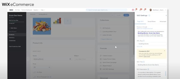Zakładka do pozycjonowania sklepu WIX z poziomu podstrony. Źródło: Wix.com