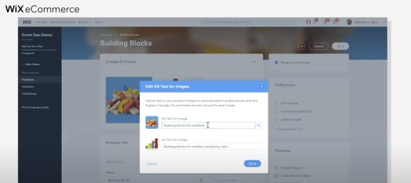Edycja atrybutów ALT dla zdjęć w WIX. Źródło: Wix.com