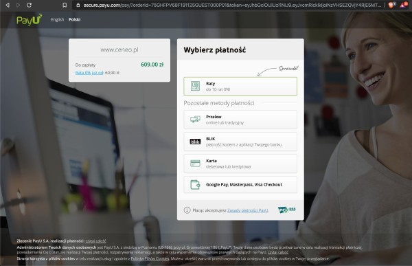 Bramka operatora płatności online PayU. Źródło: Zaufanatrzeciastrona.pl