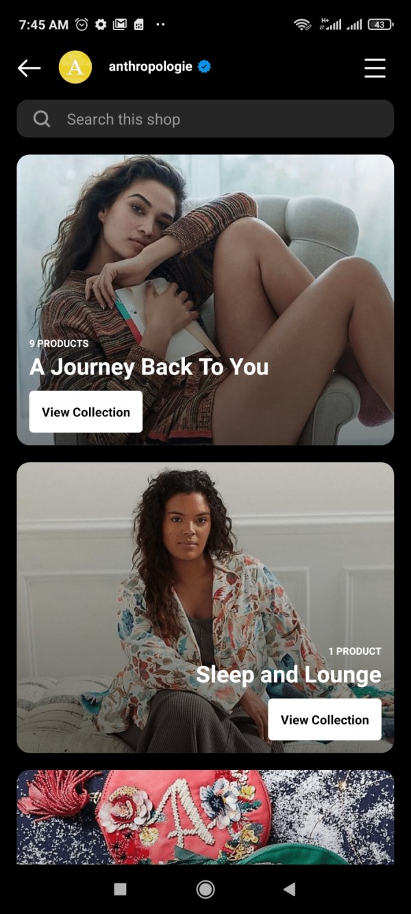 Zakładka Collections marki Anthropologie. Źródło: Heroesofdigital.com