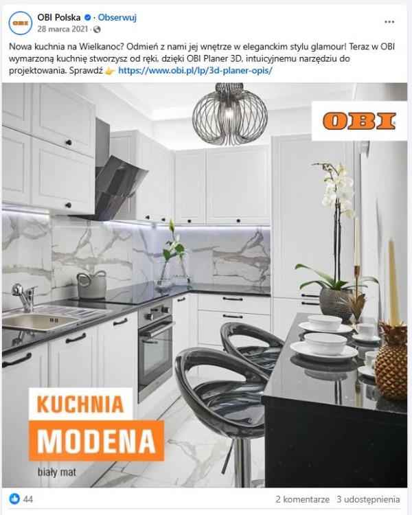 Promocja narzędzia do projektowania kuchni, którą można odświeżyć przed Wielkanocą. Źródło: Obi Polska