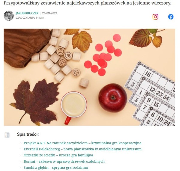 Zestawienie gier planszowych na jesień będzie generować ruch z wyników wyszukiwania Google’a co roku. Jedyne, co może zrobić autor, to dopisać nowe pozycje do listy. Źródło: Allegro