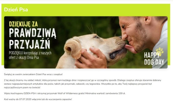 Landing z okazji Dnia Psa w sklepie zoologicznym. Źródło: Zooplus