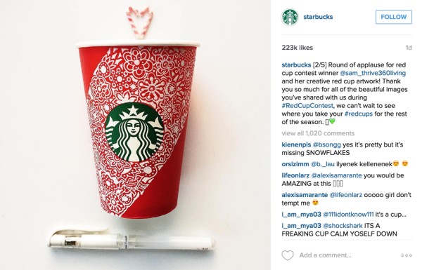 Kampania Starbucks z wykorzystaniem user-generated content. Źródło: Instagram.com