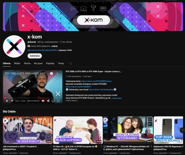 Profesjonalny kanał YouTube e-commerce. Źródło: YouTube.com